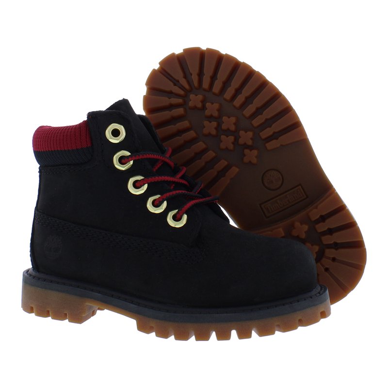 Timberland 6 Inch Premium Waterproof Boots Infant/Toddler Shoes Size 8 Color: Black/Nubuck/Red