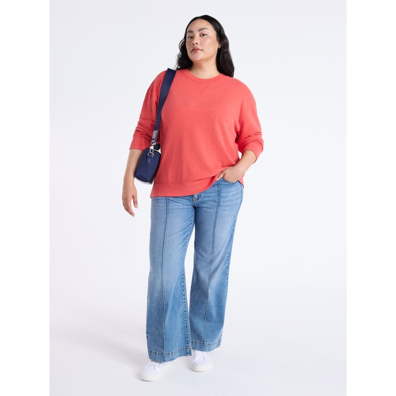 Time And Tru Women's And Women's Plus Crewneck Sweatshirt With Long Sleeves Sizes XS-4X