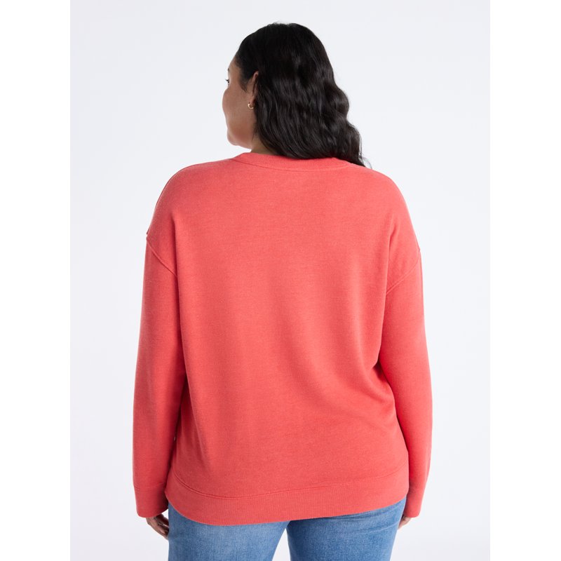 Time And Tru Women's And Women's Plus Crewneck Sweatshirt With Long Sleeves Sizes XS-4X