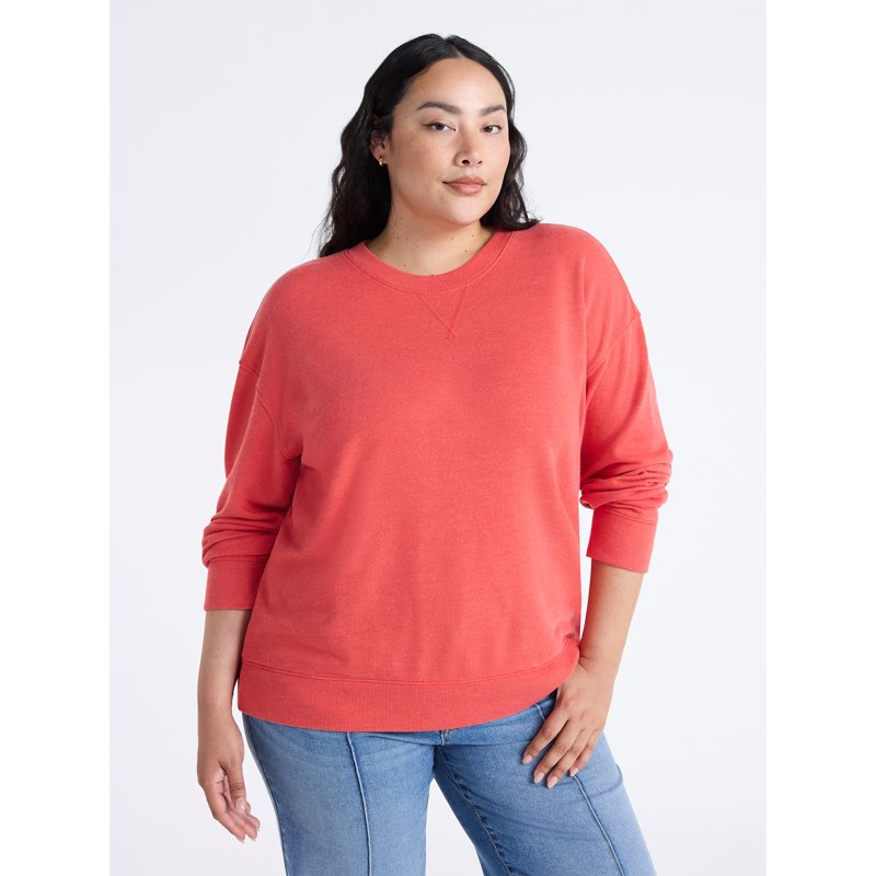 Time and Tru Women's and Women's Plus Crewneck Sweatshirt with Long Sleeves Sizes XS-4X
