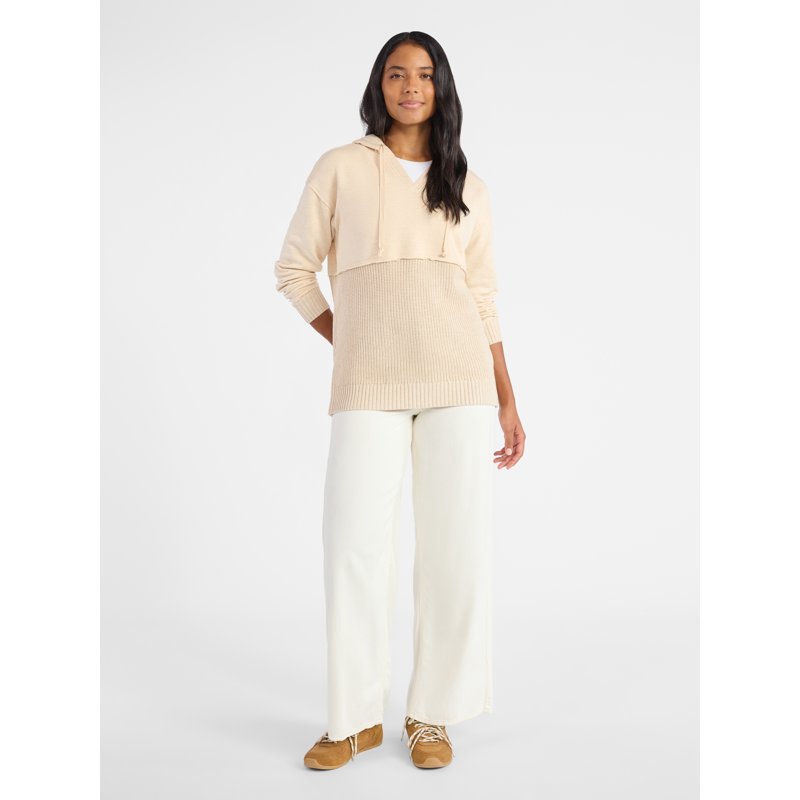 Time And Tru Women's And Women's Plus Fashion Mixed Media Hoodie Sizes XS-4X