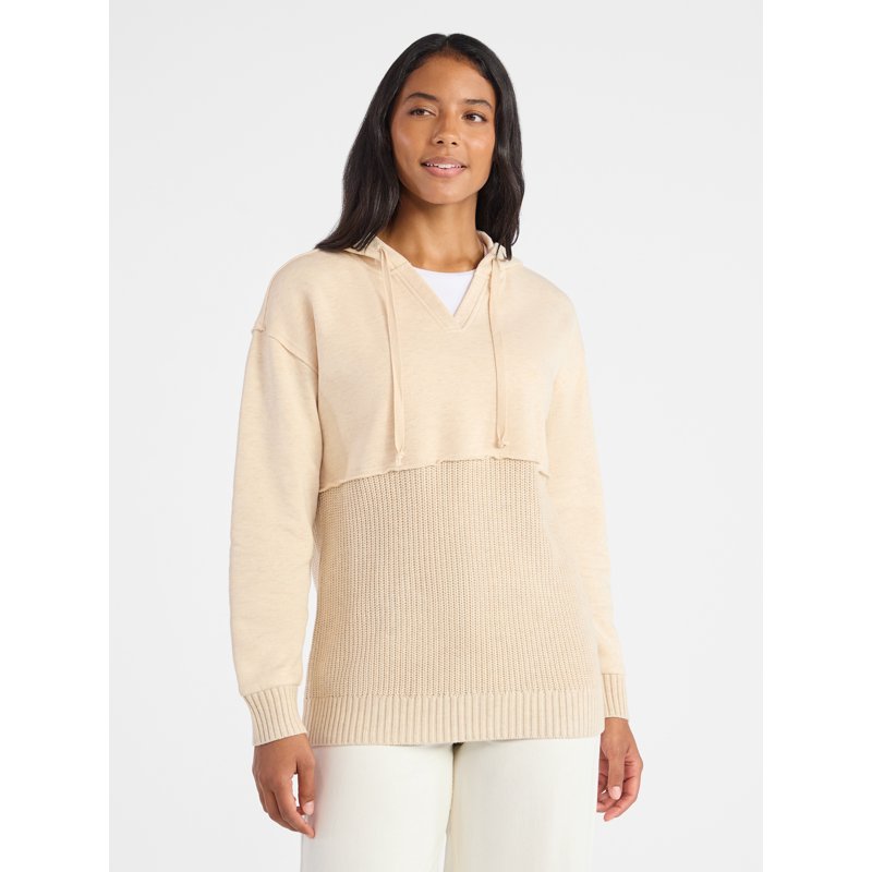 Time and Tru Women's and Women's Plus Fashion Mixed Media Hoodie Sizes XS-4X