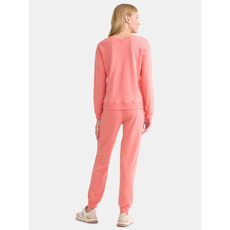 Time And Tru Women's And Women’s Plus French Terry Sweatshirt And Joggers Set 2-Piece Sizes XS-4X