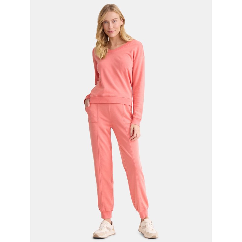 Time and Tru Women's and Women’s Plus French Terry Sweatshirt and Joggers Set 2-Piece Sizes XS-4X