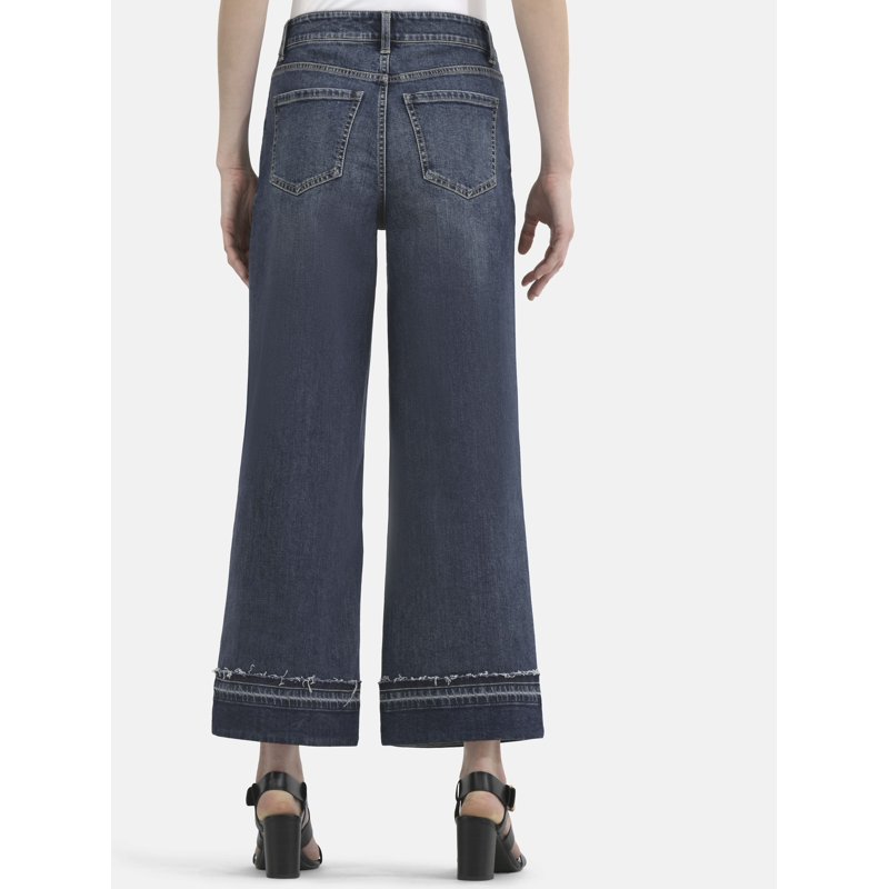 Time And Tru Women's And Women’s Plus High Rise Wide Leg Jeans With Frayed Cuffs Sizes 2-28