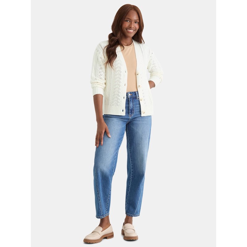 Time And Tru Women's And Women's Plus Long Sleeve Boyfriend Cardigan Lightweight Sizes XS-XXXL