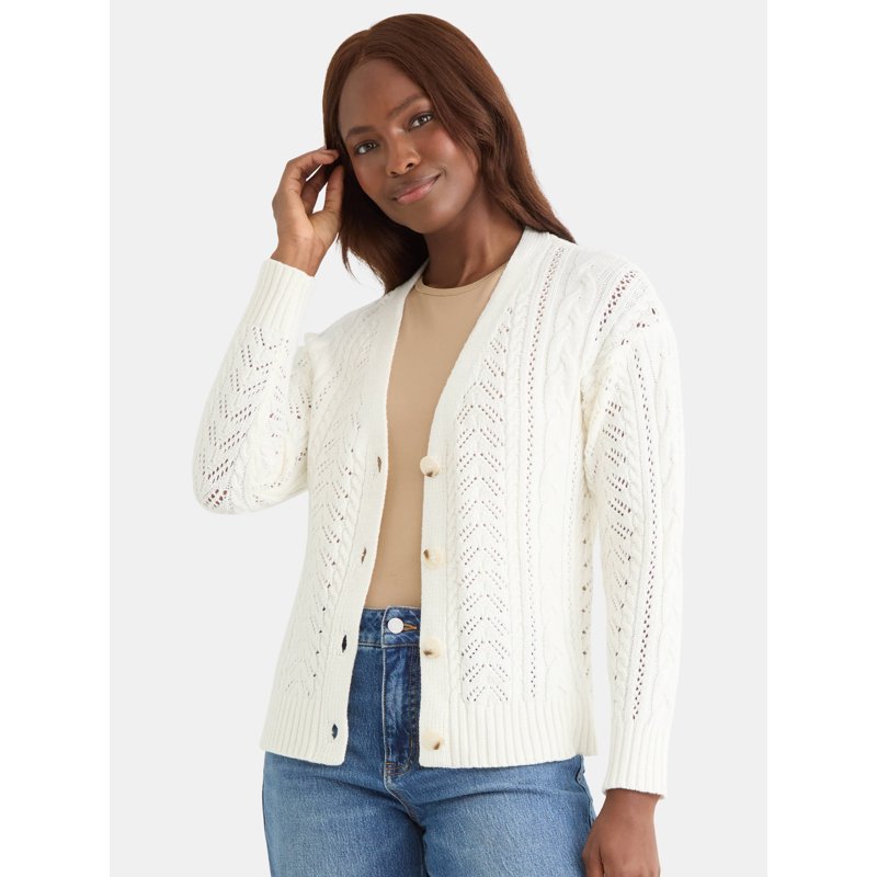 Time and Tru Women's and Women's Plus Long Sleeve Boyfriend Cardigan Lightweight Sizes XS-XXXL