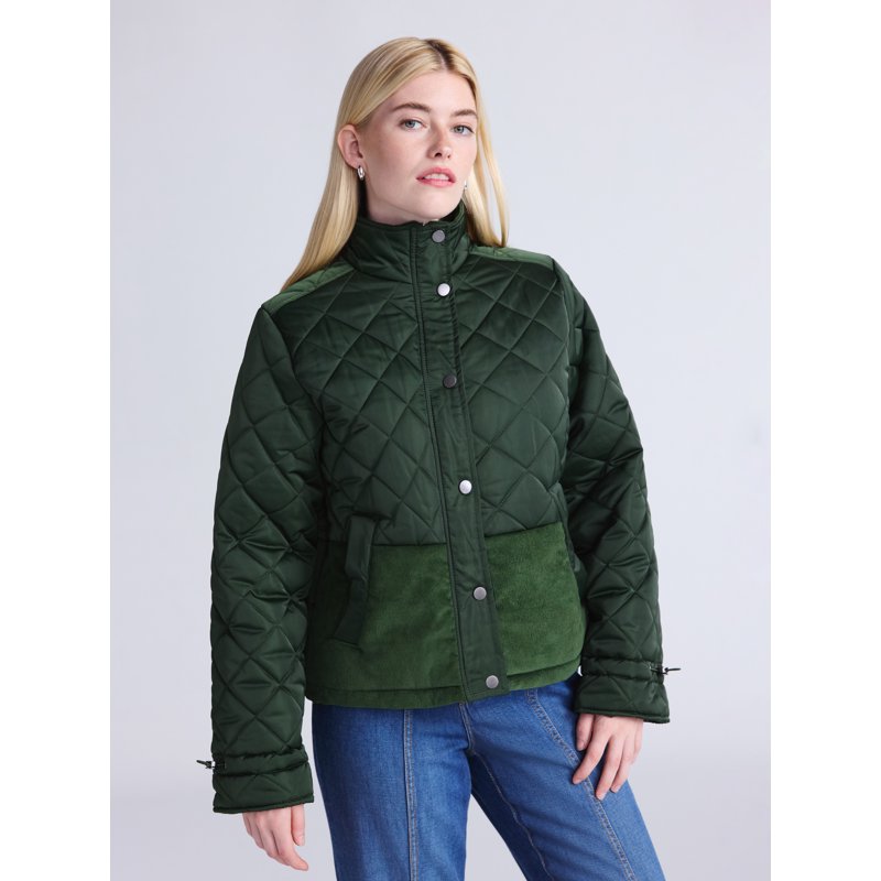 Time and Tru Women's and Women’s Plus Mixed Media Puffer Jacket Sizes XS-2X