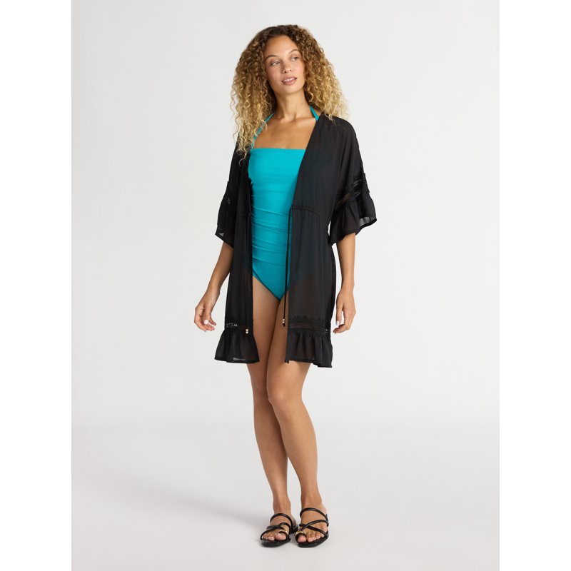 Time And Tru Women's And Women's Plus Ribbed Bandeau One Piece Swimsuit Sizes XS-2X