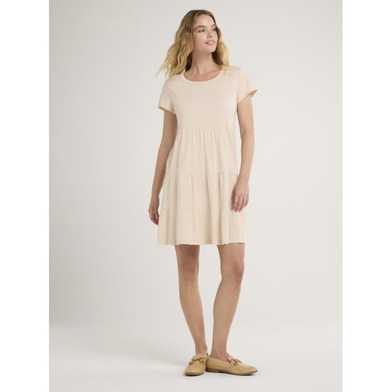 Time And Tru Women's And Women's Plus Tiered Cotton Mini Dress Sizes XS-4X