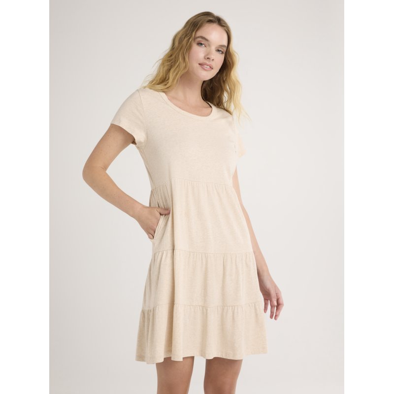 Time and Tru Women's and Women's Plus Tiered Cotton Mini Dress Sizes XS-4X