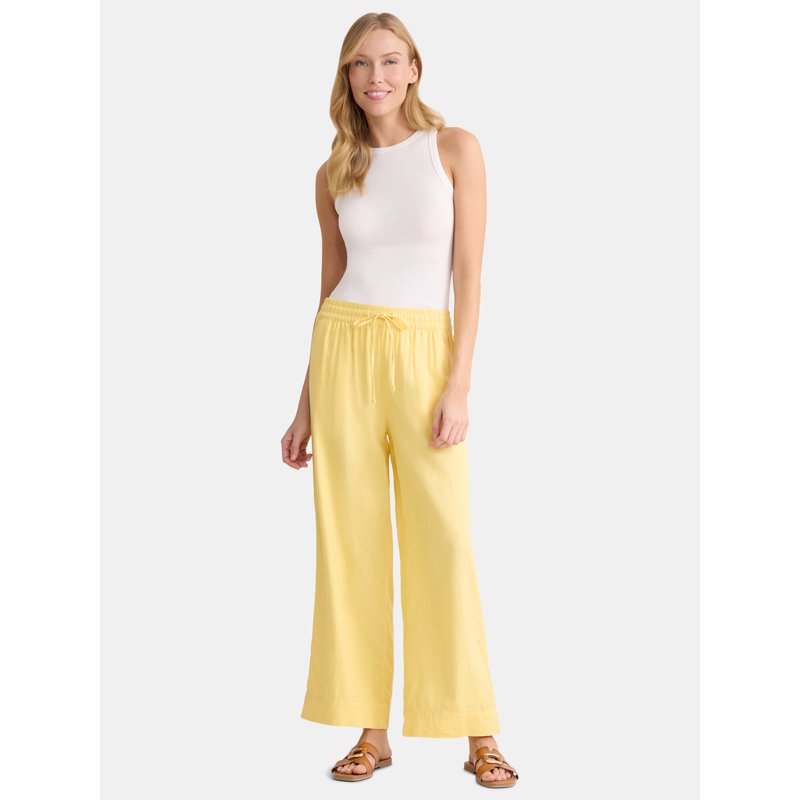 Time And Tru Women's And Women's Plus Wide Leg Linen Blend Pants 29" Inseam Sizes XS-4X