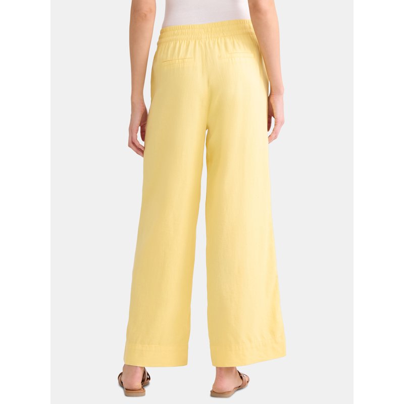 Time And Tru Women's And Women's Plus Wide Leg Linen Blend Pants 29" Inseam Sizes XS-4X