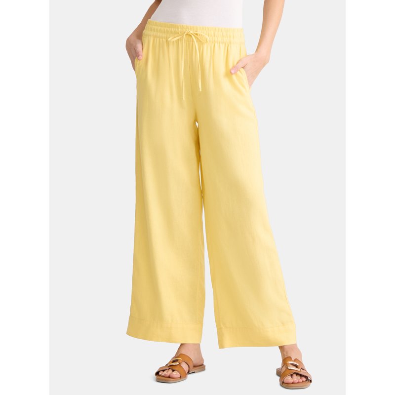 Time and Tru Women's and Women's Plus Wide Leg Linen Blend Pants 29" Inseam Sizes XS-4X