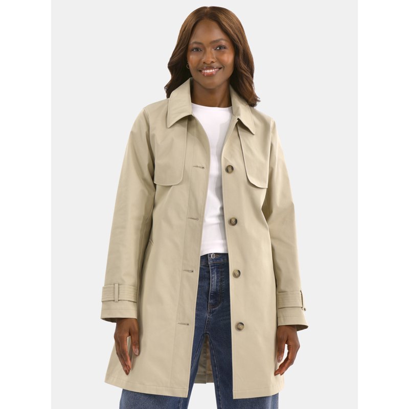 Time and Tru Women's Belted Trench Coat Midweight Sizes XS-2X
