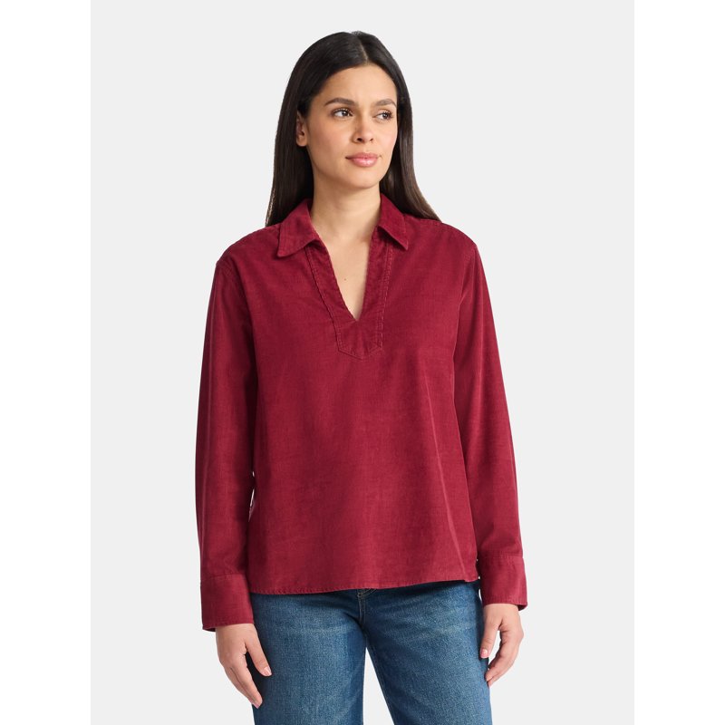 Time and Tru Women's Cord Popover Long Sleeve Shirt Size-XS-XXXL
