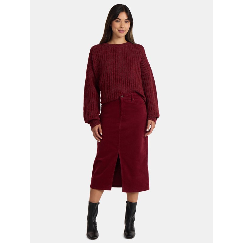 Time And Tru Women's Corduroy Midi Skirt With Front Slit Sizes 0-20