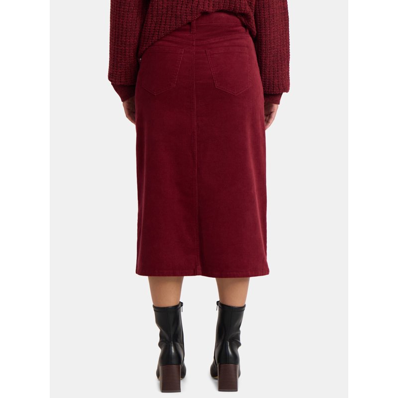 Time And Tru Women's Corduroy Midi Skirt With Front Slit Sizes 0-20