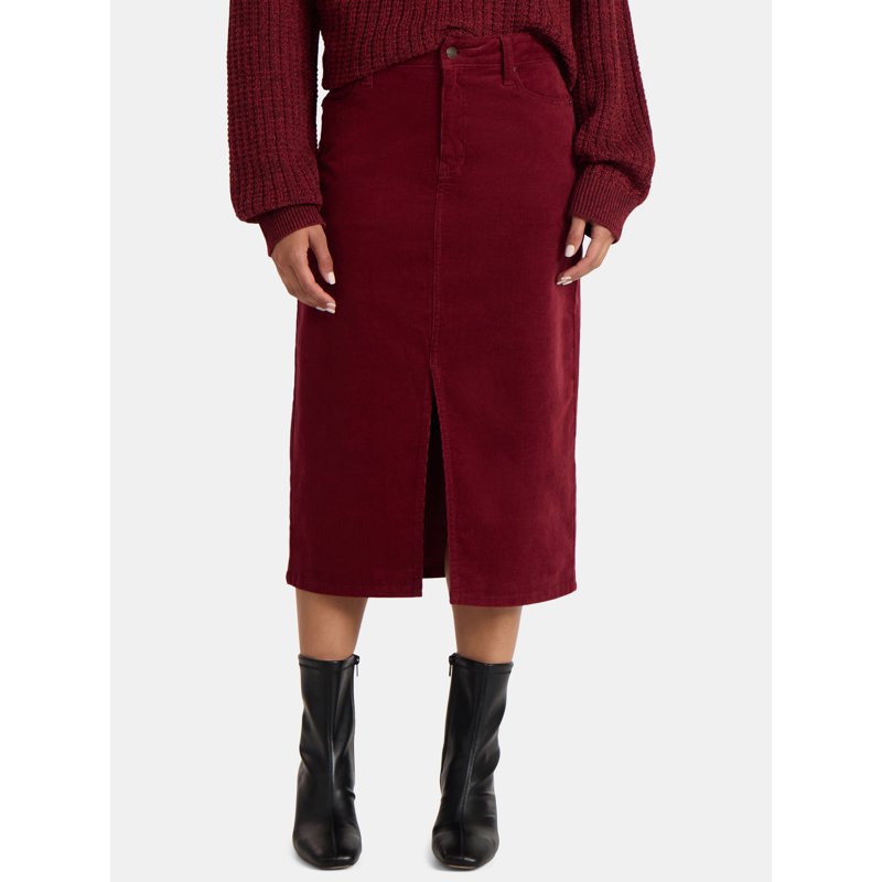 Time and Tru Women's Corduroy Midi Skirt with Front Slit Sizes 0-20