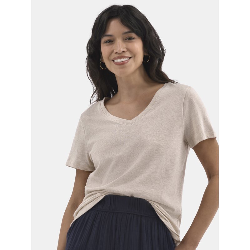 Time and Tru Women's Cotton V-Neck Tee with Short Sleeves Sizes XS-XXXL