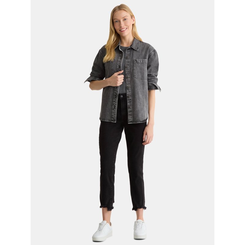 Time And Tru Women's Denim Overshirt With Long Sleeves Sizes XS-XXXL