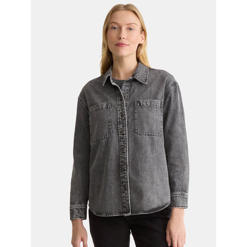 Time and Tru Women's Denim Overshirt with Long Sleeves Sizes XS-XXXL