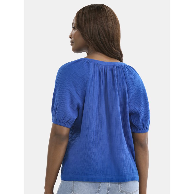 Time And Tru Women's Double Cloth Cotton Top With Short Sleeves Sizes XS-XXXL