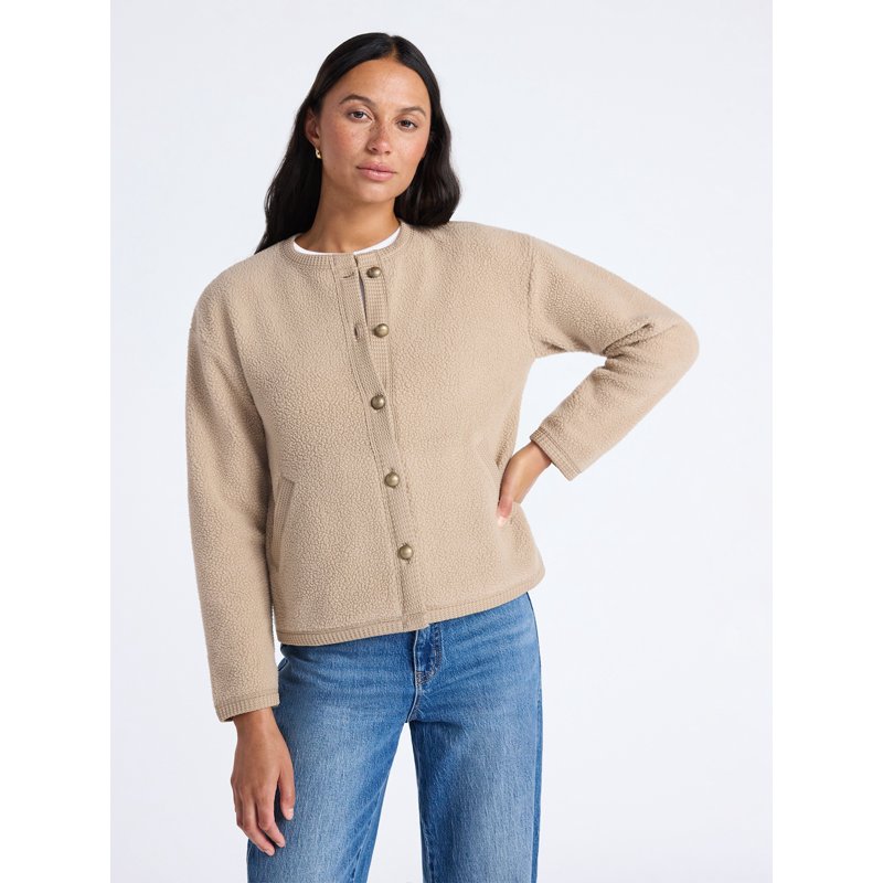 Time And Tru Women's Fleece Button Up Jacket Lightweight Sizes XS-XXXL