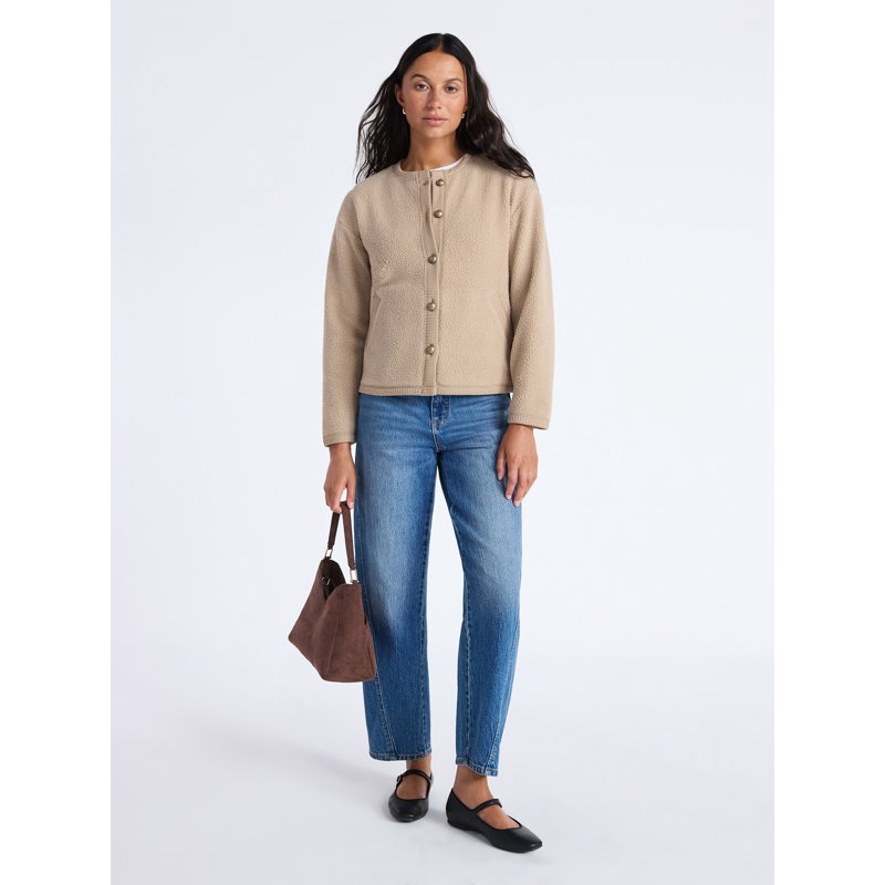 Time And Tru Women's Fleece Button Up Jacket Lightweight Sizes XS-XXXL