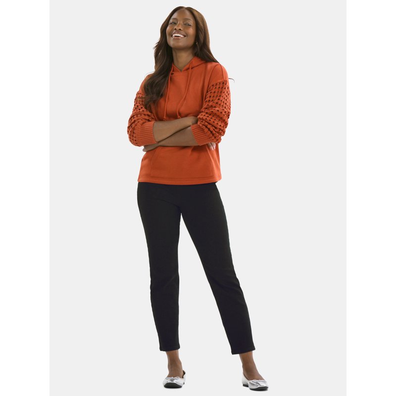 Time And Tru Women's Fleece Hoodie With Crochet Long Sleeves Sizes XS-XXXL