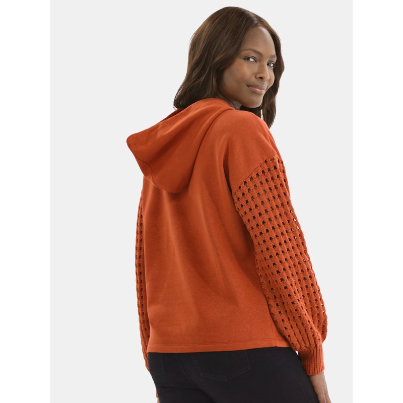 Time And Tru Women's Fleece Hoodie With Crochet Long Sleeves Sizes XS-XXXL