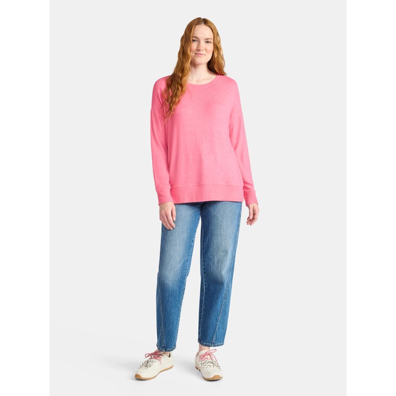 Time And Tru Women's Hacci Knit Tee With Long Sleeves Sizes XS-XXXL
