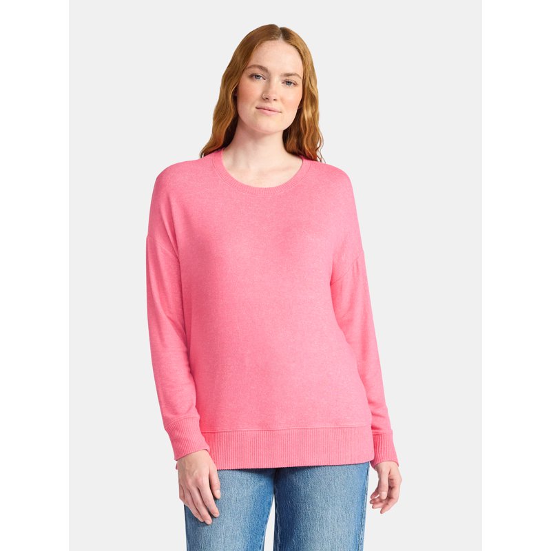 Time and Tru Women's Hacci Knit Tee with Long Sleeves Sizes XS-XXXL