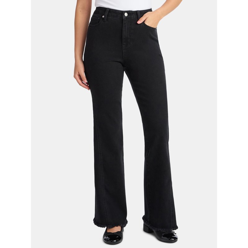 Time and Tru Women's High Rise Flare Jeans With Side Seam Details 32" Inseam Sizes 0-20