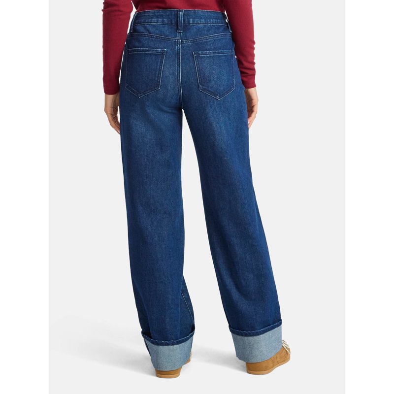 Time And Tru Women's High Rise Straight Jeans With Cuffs 29" Inseam Sizes 0-20