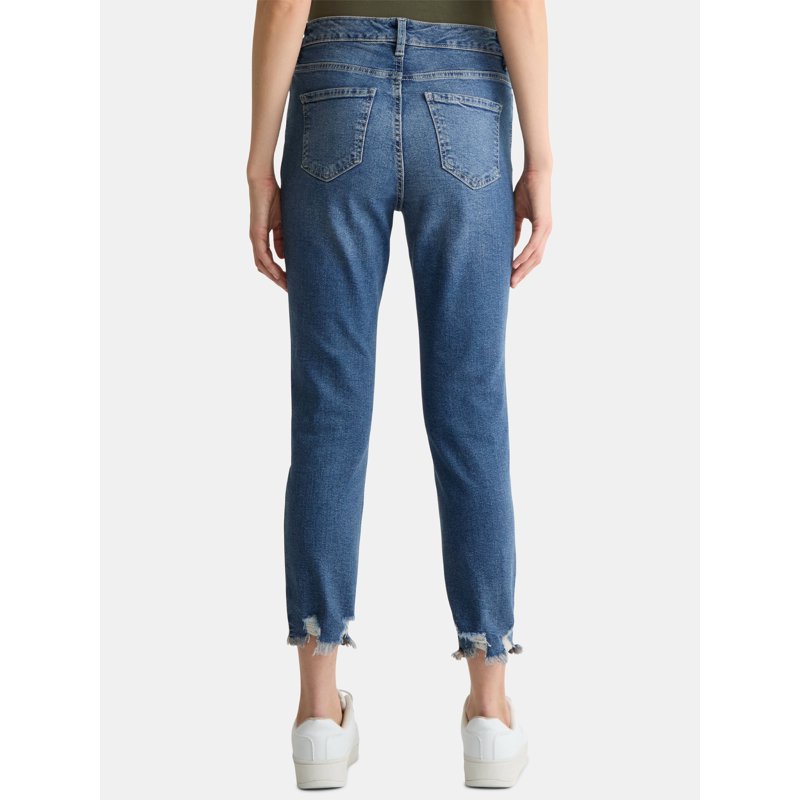 Time And Tru Women's High Rise Straight Leg Destructed Hem Jeans 26" Inseam Sizes 0-20