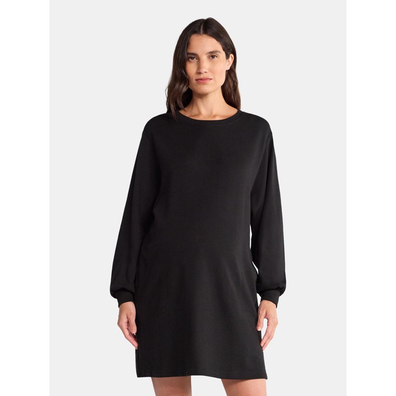 Time And Tru Women's Maternity French Terry Sweatshirt Dress With Long Sleeves Sizes S-XXL