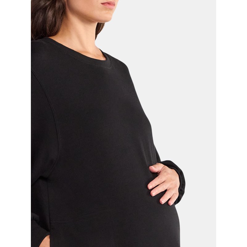 Time And Tru Women's Maternity French Terry Sweatshirt Dress With Long Sleeves Sizes S-XXL