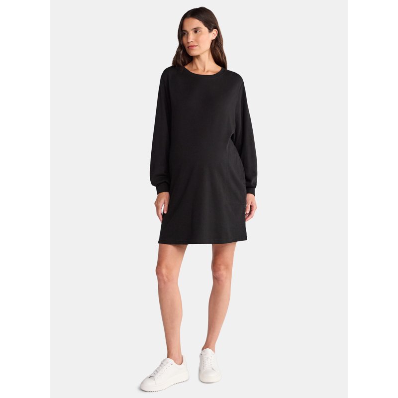 Time and Tru Women's Maternity French Terry Sweatshirt Dress with Long Sleeves Sizes S-XXL