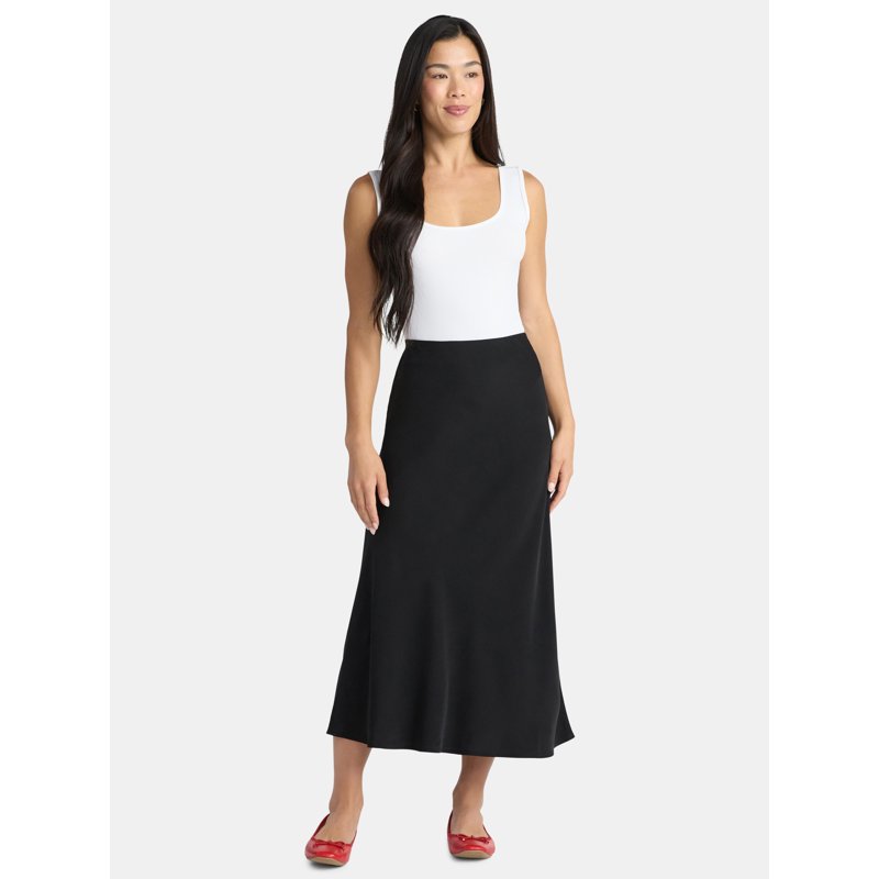 Time And Tru Women's Midi Pull On Slip Skirt Sizes XS-XXXL