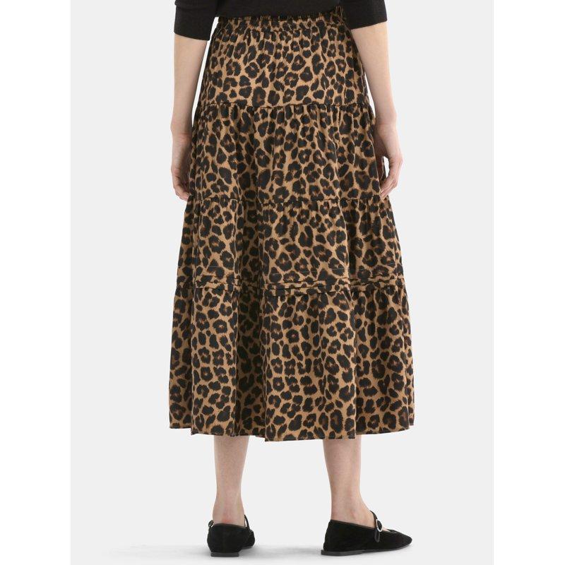 Time And Tru Women's Print Tiered Pull On Midi Skirt Sizes XS-XXXL