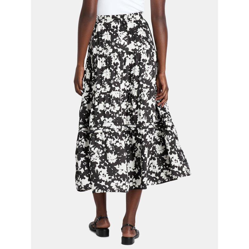 Time And Tru Women's Printed Tiered Midi Skirt Sizes XS-XXXL