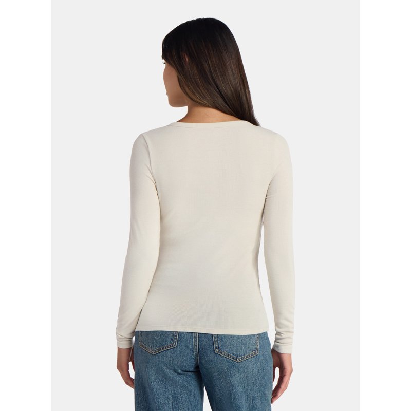 Time And Tru Women's Ribbed Henley Shirt With Long Sleeves Sizes XS-XXXL