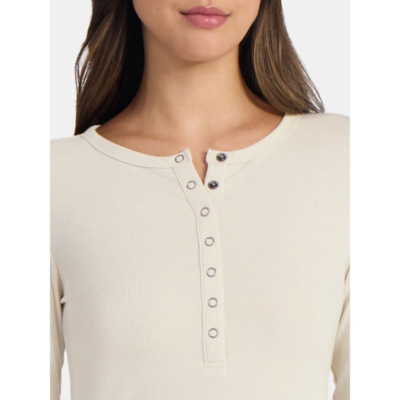 Time And Tru Women's Ribbed Henley Shirt With Long Sleeves Sizes XS-XXXL
