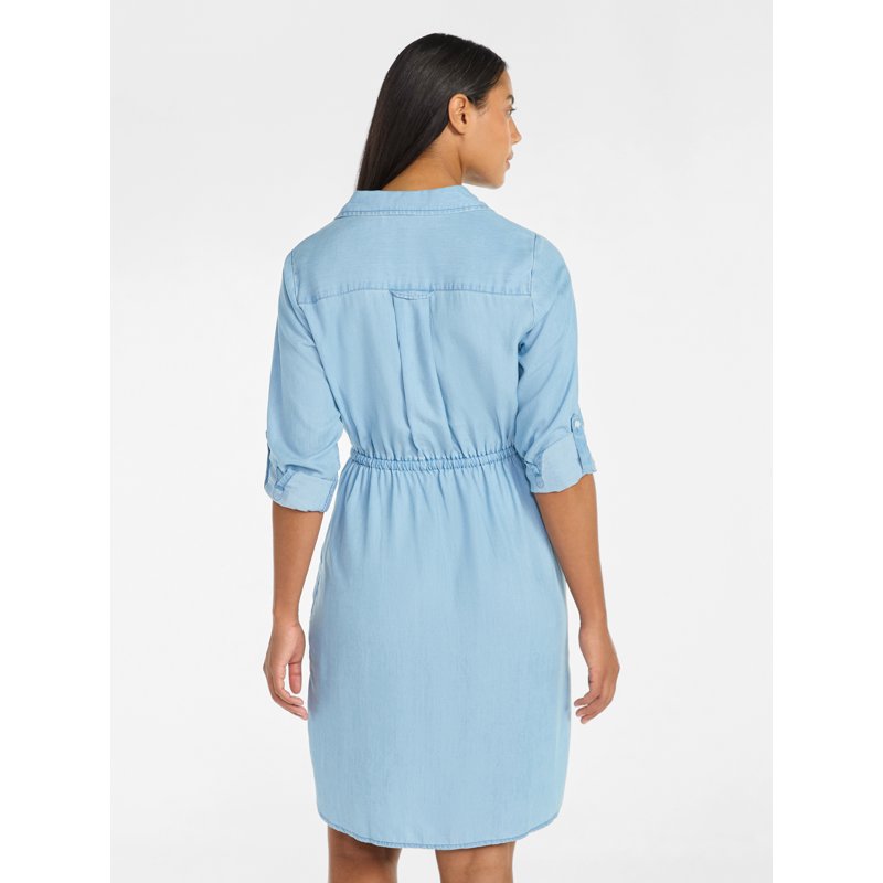 Time And Tru Women’s Soft Chambray Utility Shirt Dress Sizes XS-XXXL