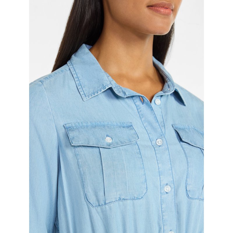 Time And Tru Women’s Soft Chambray Utility Shirt Dress Sizes XS-XXXL