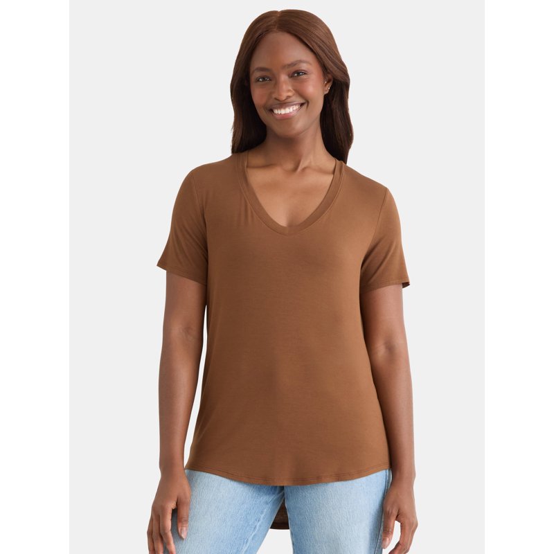 Time and Tru Women's V-Neck Tunic Tee with Short Sleeves Sizes XS-XXXL