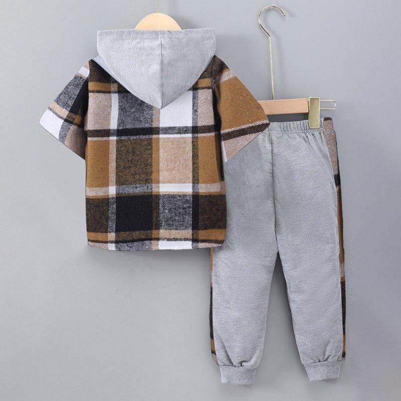 Toddler Boy Clothes Plaid Hooded Shirt - 2 Piece Outfit: Button Front Toddler Hoodie & Sweatpants Set (3~7 Years) Boys Clothes Size 8 Cotton