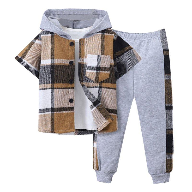 Toddler Boy Clothes Plaid Hooded Shirt - 2 Piece Outfit: Button Front Toddler Hoodie & Sweatpants Set (3~7 years) boys clothes size 8 cotton