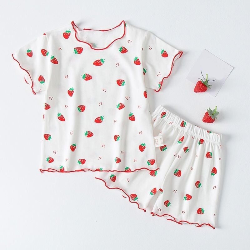 Toddler & Little Girls Pajamas Cute Floral Fruit Tee & Pants Pj Spring Set Kid